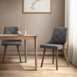 Oikiture Dining Chairs Wooden Faux Leather Seatx2 Grey - Image 7