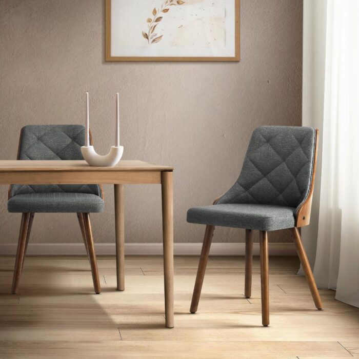 Oikiture Dining Chairs Wooden Faux Leather Seatx2 Grey - Image 7