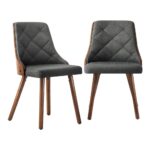 Oikiture Dining Chairs Wooden Faux Leather Seatx2 Grey