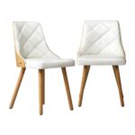 Oikiture Dining Chairs Wooden Faux Leather Seat 2x White