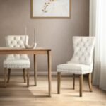 Oikiture Velert Dining Chair with French Tufted X2 Beige - Image 6