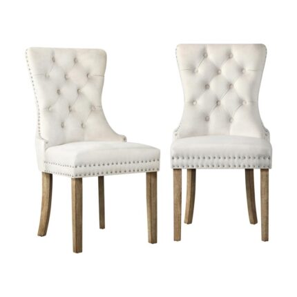 Oikiture Velert Dining Chair with French Tufted X2 Beige