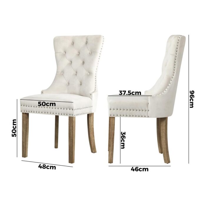 Oikiture Velert Dining Chair with French Tufted X2 Beige - Image 3