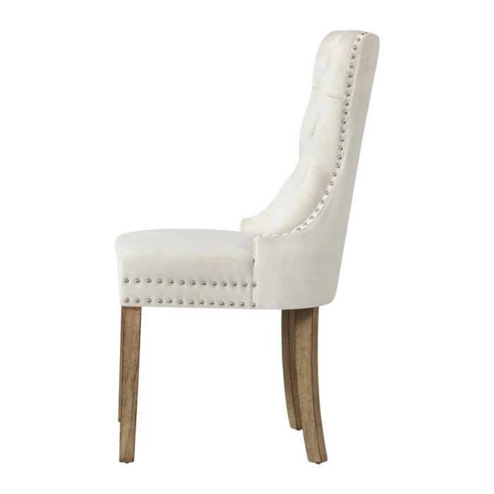 Oikiture Velert Dining Chair with French Tufted X2 Beige - Image 2