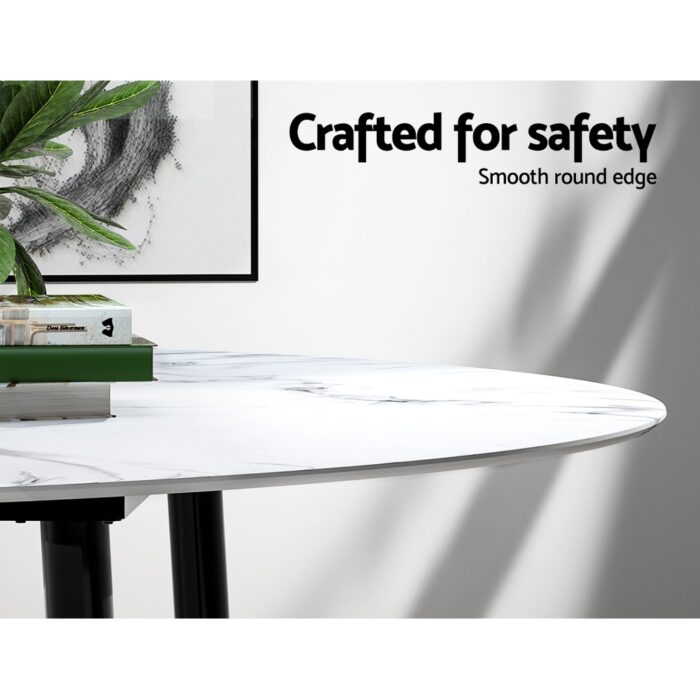 Artiss Dining Table Round Marble Effect 110CM - Image 4