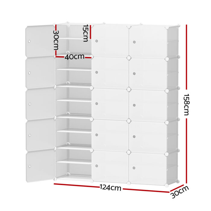 Artiss Shoe Cabinet DIY Shoe Box White Cube Portable Organiser Storage Stand - Image 2