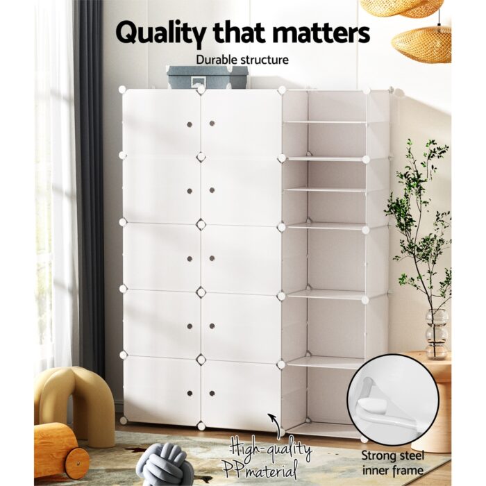 Artiss Shoe Cabinet DIY Shoe Box White Cube Portable Organiser Storage Stand - Image 4