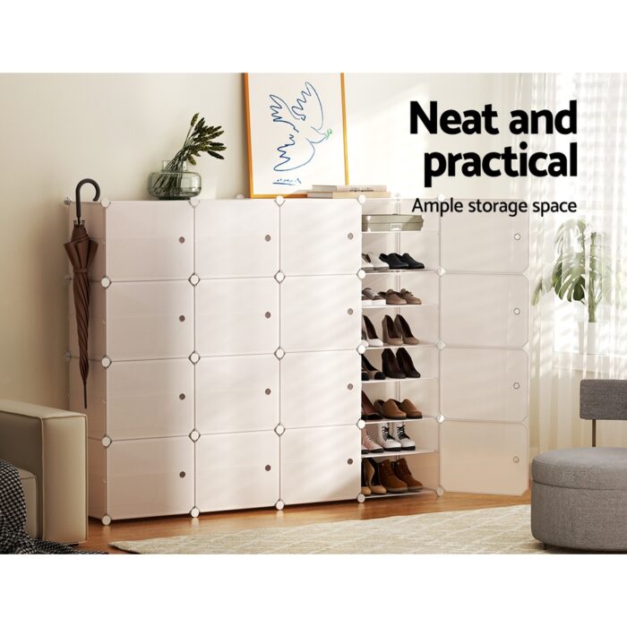 Artiss DIY Shoe Cabinet Shoe Box White Storage Cube Portable Organiser Stand - Image 4