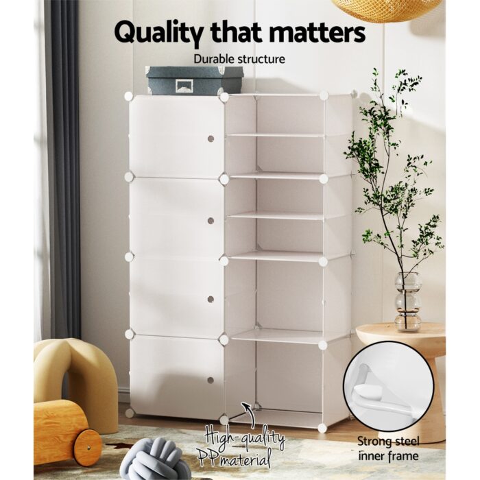 Artiss Shoe Cabinet DIY Storage Cube Shoe Box White Portable Organiser Stand - Image 4