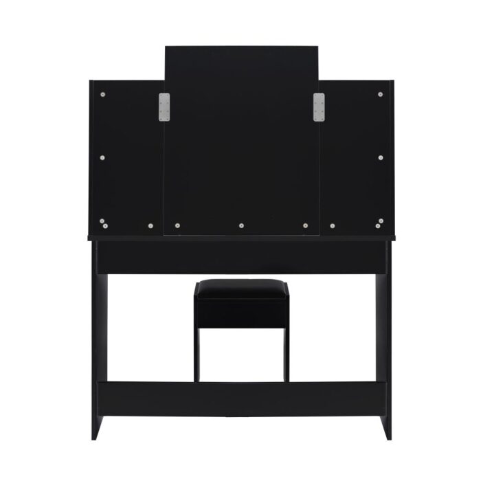 Oikiture Dressing Table Stool Set with 10 Bulbs Mirror Black - Image 3