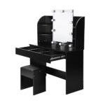 Oikiture Dressing Table Stool Set with 10 Bulbs Mirror Black - Image 2