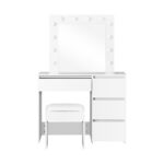 Oikiture Dressing Table Stool Set with 12 Bulbs Mirror White - Image 6