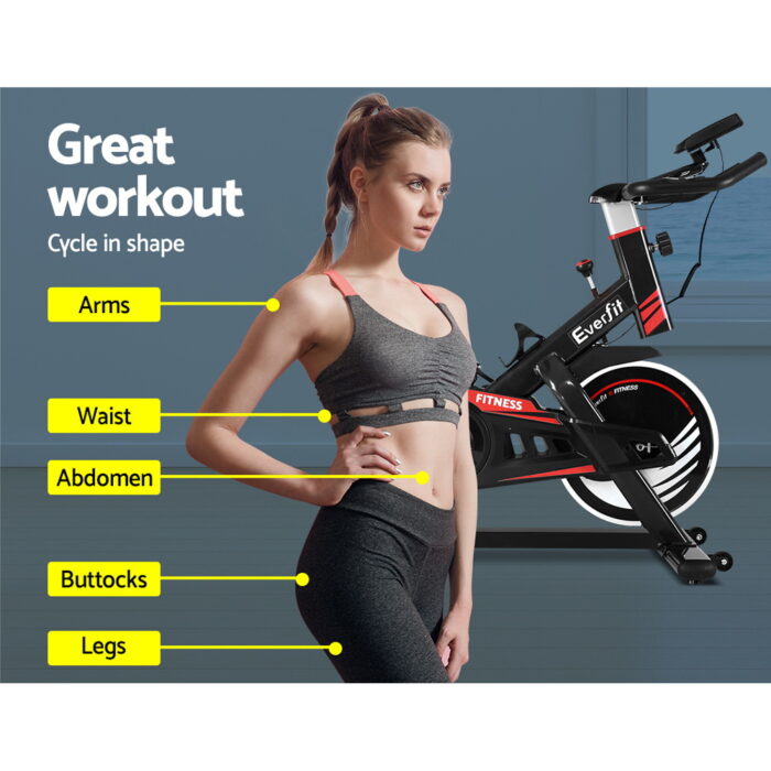 Everfit Spin Exercise Bike Fitness Commercial Home Workout Gym Equipment Black - Image 4