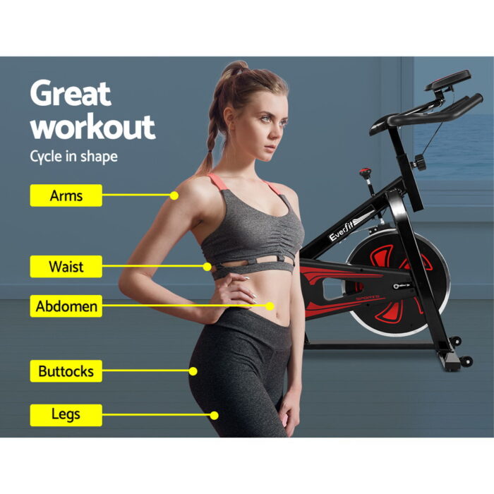 Everfit Spin Exercise Bike Cycling Fitness Commercial Home Workout Gym Equipment Black - Image 4