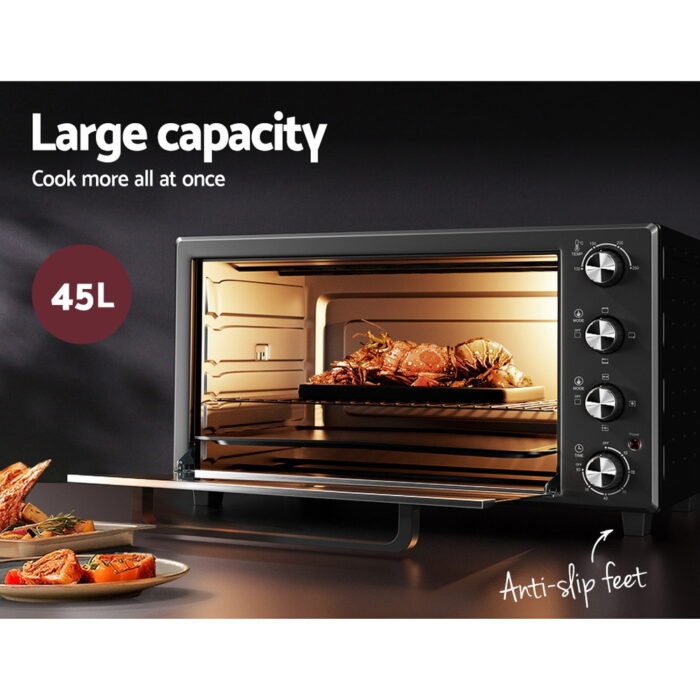 Devanti 45L Convection Oven Electric Fryer Ovens 1800W - Image 4