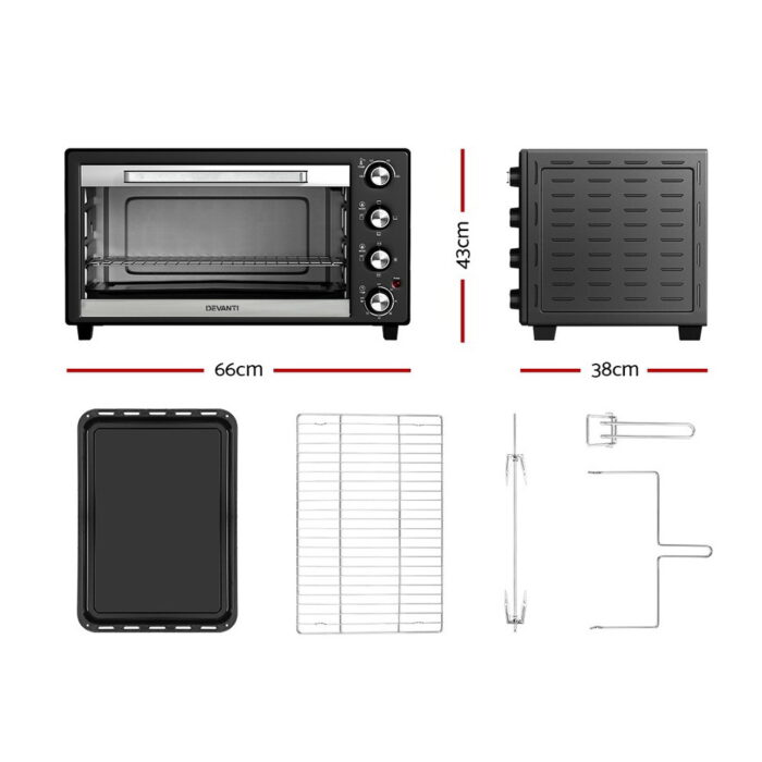 Devanti 60L Convection Oven Electric Fryer Ovens 2000W - Image 2