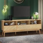 Oikiture TV Cabinet Entertainment Unit Stand Rattan Drawers Furniture 160CM - Image 3