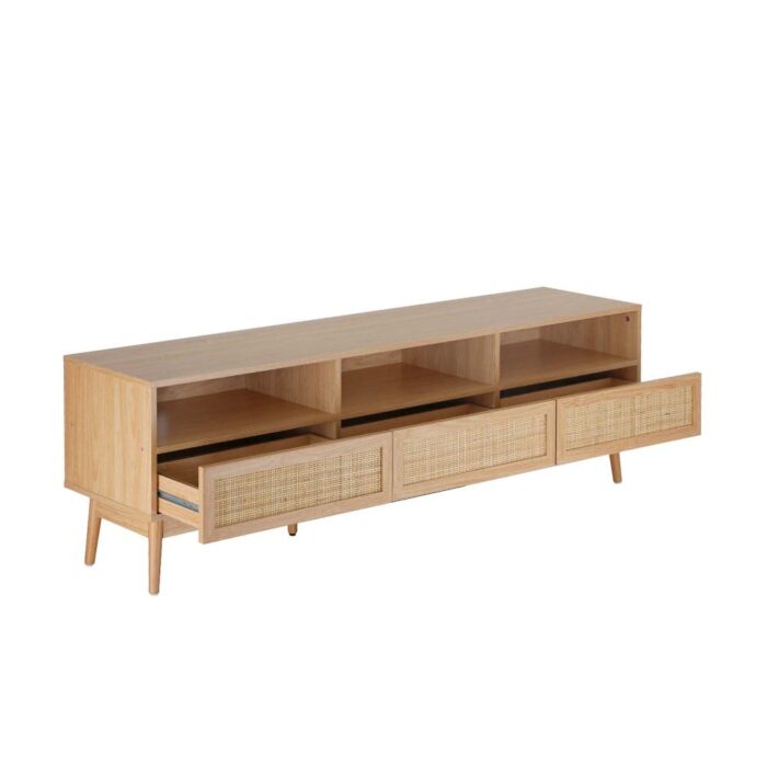 Oikiture TV Cabinet Entertainment Unit Stand Rattan Drawers Furniture 160CM - Image 2