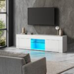Oikiture TV Cabinet RGB LED Gloss 130cm White - Image 4