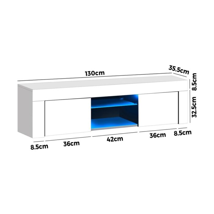 Oikiture TV Cabinet RGB LED Gloss 130cm White - Image 2