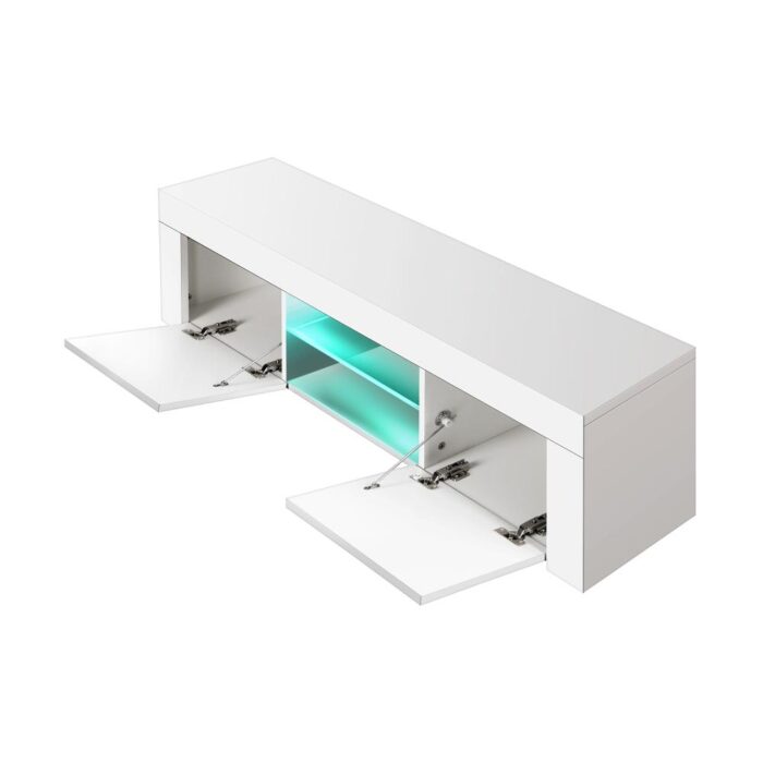 Oikiture TV Cabinet RGB LED Gloss 130cm White - Image 7