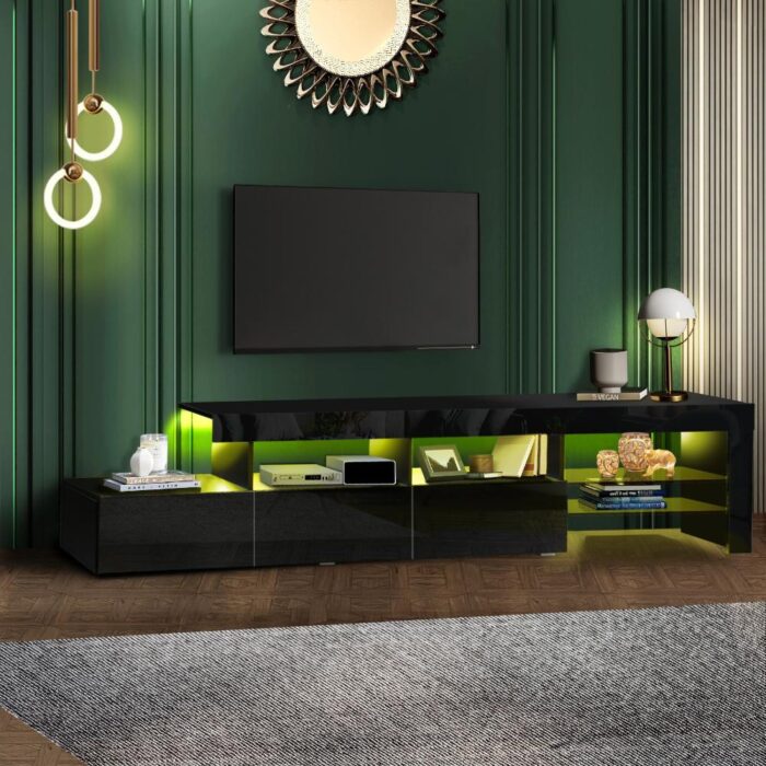 Oikiture TV Cabinet RGB LED Gloss Black 220cm - Image 4