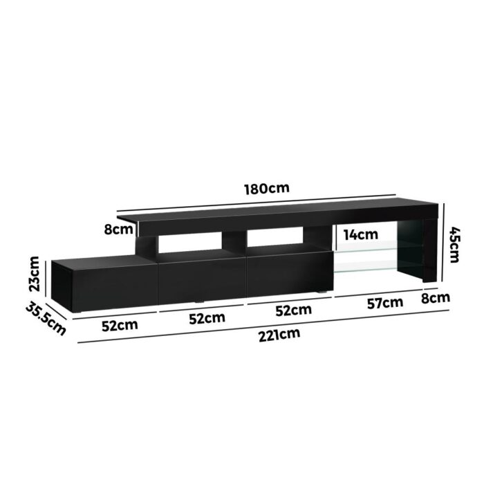 Oikiture TV Cabinet RGB LED Gloss Black 220cm - Image 2