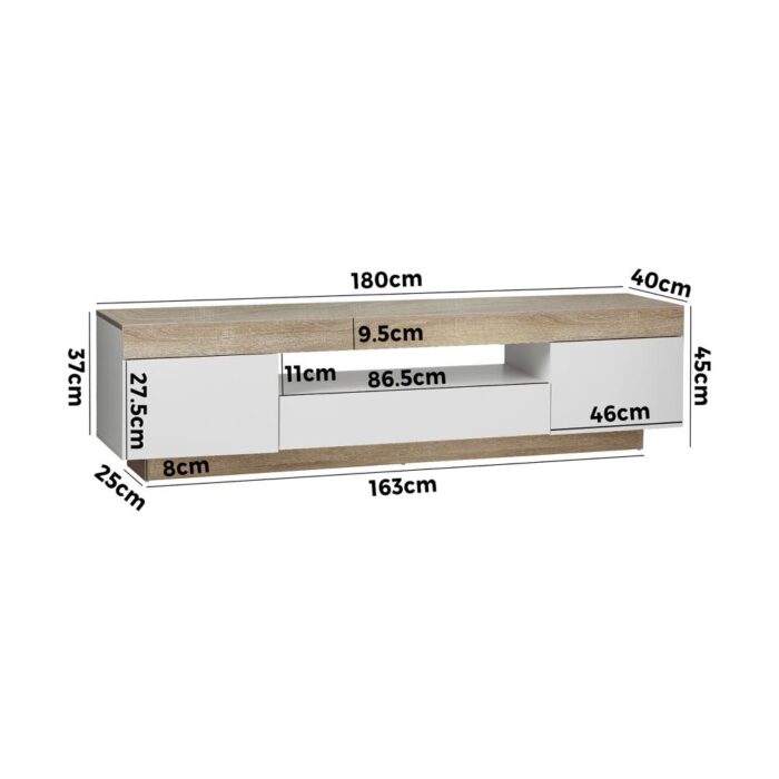 Oikiture TV Cabinet Entertainment Unit RGB LED 180cm - Image 3