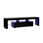 Oikiture TV Cabinet LED RGB Gloss Black 180CM