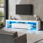 Oikiture TV Cabinet LED RGB Gloss White 180CM - Image 6