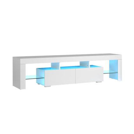 Oikiture TV Cabinet LED RGB Gloss White 180CM