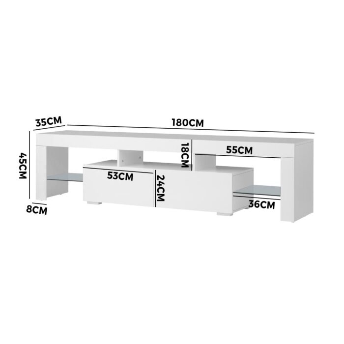 Oikiture TV Cabinet LED RGB Gloss White 180CM - Image 4