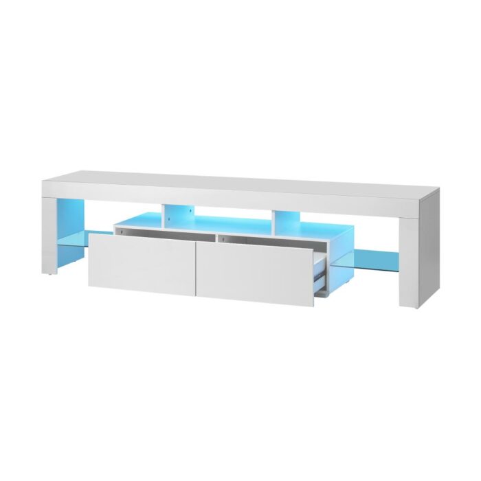 Oikiture TV Cabinet LED RGB Gloss White 180CM - Image 2