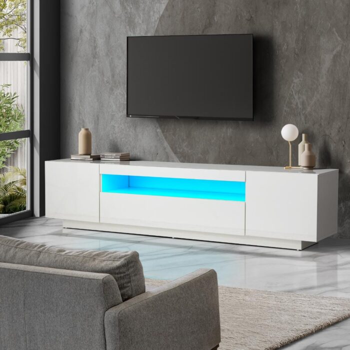 Oikiture TV Cabinet Gloss RGB LED White 180CM - Image 5