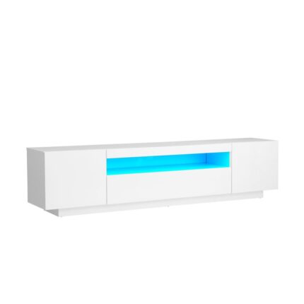 Oikiture TV Cabinet Gloss RGB LED White 180CM