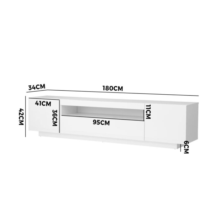 Oikiture TV Cabinet Gloss RGB LED White 180CM - Image 4