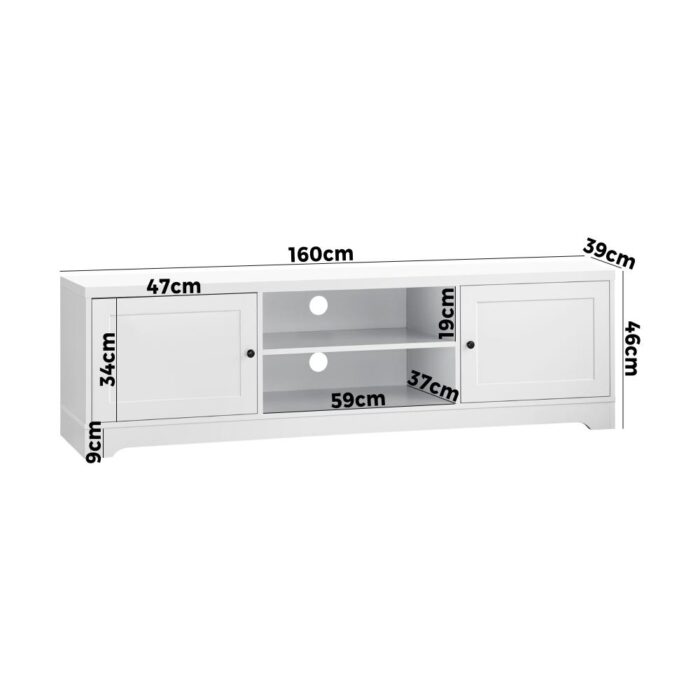 Oikiture TV Cabinet Entertainment Unit 160CM White - Image 4