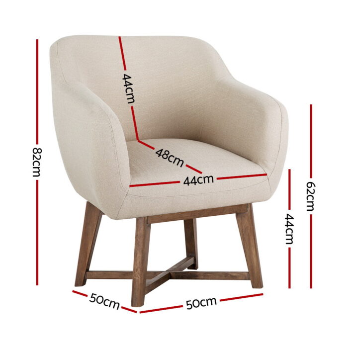 Artiss Fabric Tub Lounge Armchair - Beige - Image 2