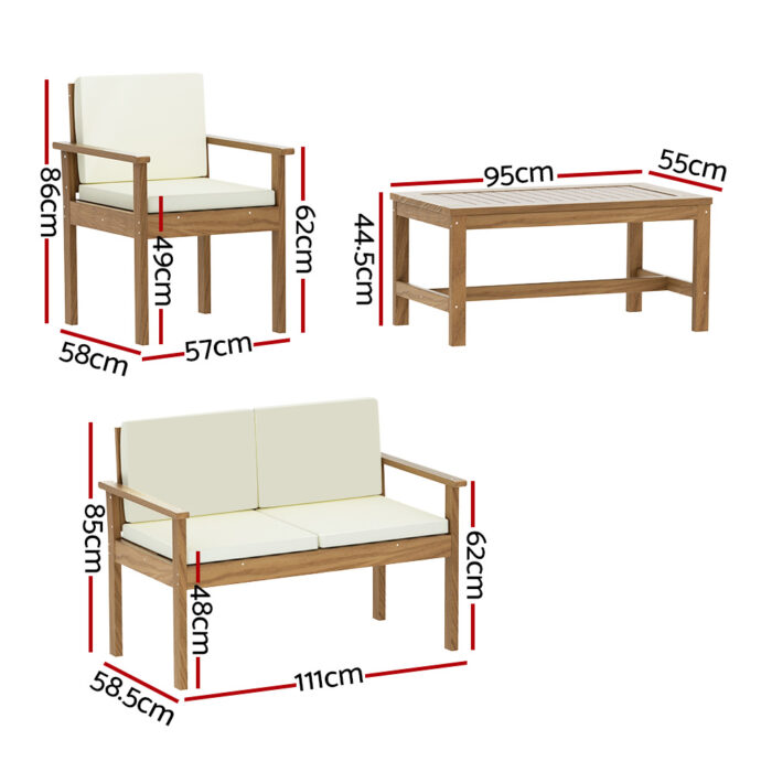 Gardeon 4-Piece Outdoor Sofa Set Wooden Couch Lounge Setting - Image 2