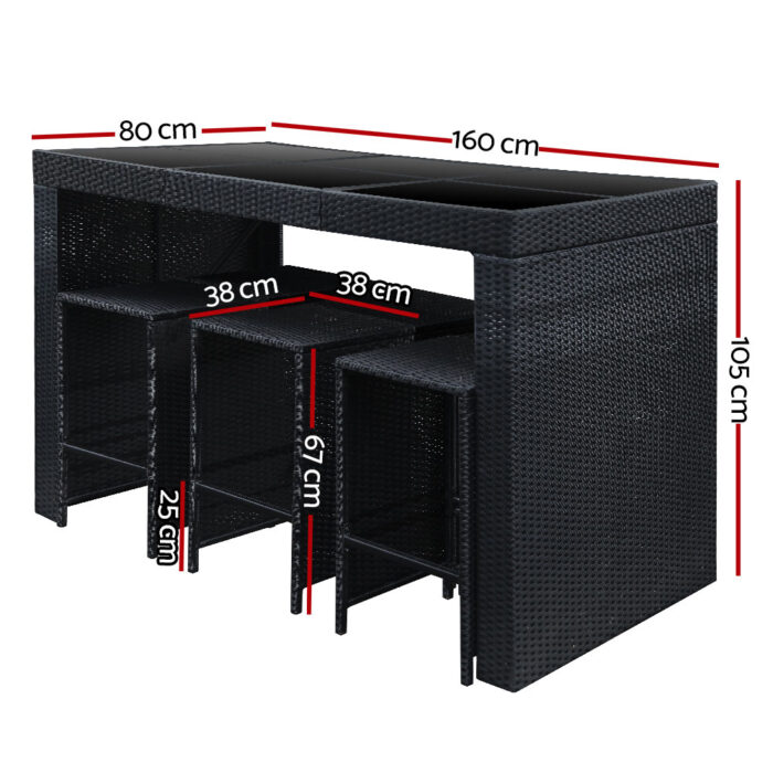 Gardeon 7-Piece Outdoor Bar Set Dining Table Stools Wicker Patio Setting - Image 2