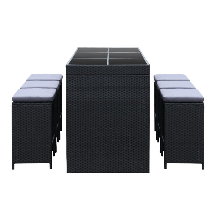 Gardeon 7-Piece Outdoor Bar Set Dining Table Stools Wicker Patio Setting - Image 3