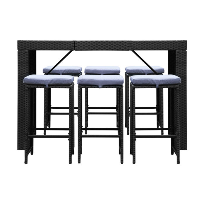 Gardeon 7-Piece Outdoor Bar Set Dining Table Stools Wicker Patio Setting - Image 4