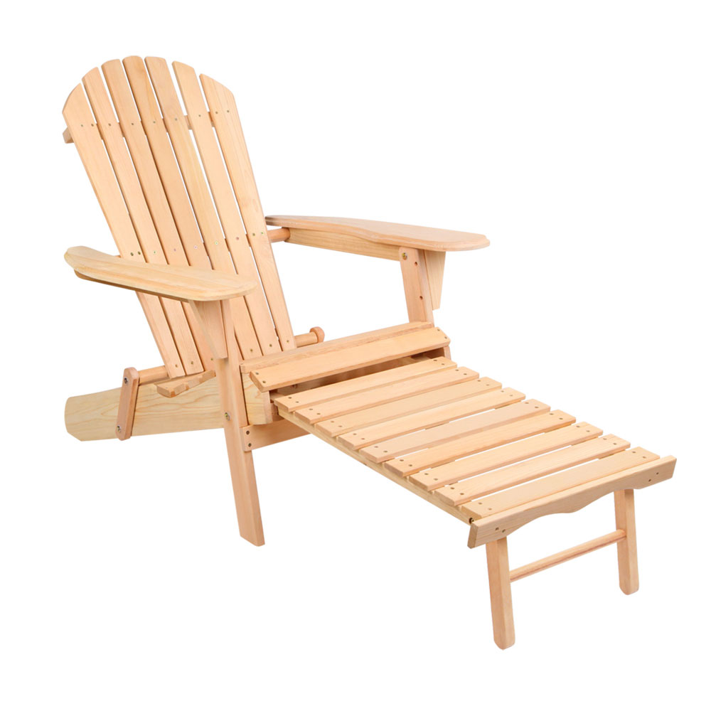 FF-BEACH-CHOTTO-NTL-00 Gardeon Adirondack Outdoor Chairs Wooden Sun Lounge Patio Furniture Garden Natural - Image 1