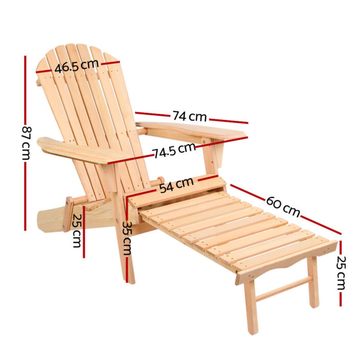 Gardeon Adirondack Outdoor Chairs Wooden Sun Lounge Patio Furniture Garden Natural - Image 2