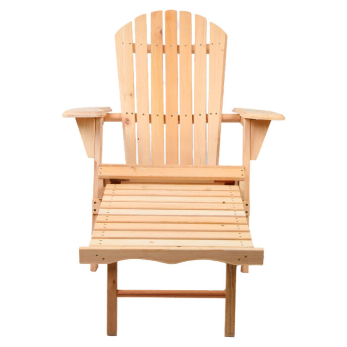 Gardeon 2PC Adirondack Outdoor Chairs Wooden Sun Lounge Patio Furniture Garden Natural - Image 3