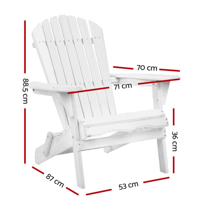 Gardeon Adirondack Outdoor Chairs Wooden Foldable Beach Chair Patio Furniture White - Image 2