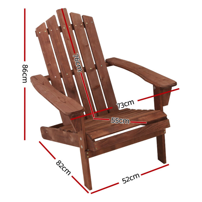 Gardeon Adirondack Outdoor Chairs Wooden Beach Chair Patio Furniture Garden Brown - Image 2