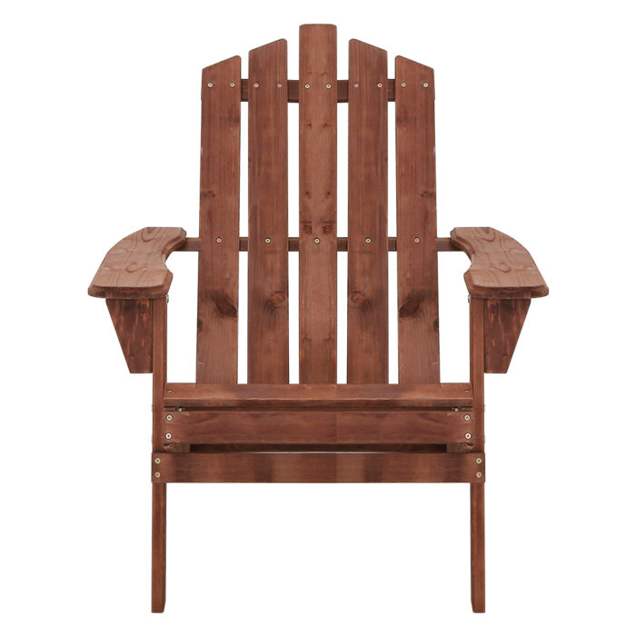 Gardeon Adirondack Outdoor Chairs Wooden Beach Chair Patio Furniture Garden Brown - Image 3