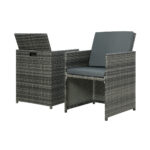 Gardeon 5PC Bistro Set Wicker Table and Chairs Ottoman Outdoor Furniture Grey - Image 4