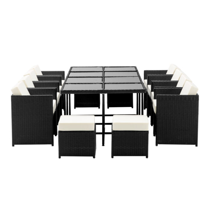 Gardeon Outdoor Dining Set 13 Piece Wicker Table Chairs Setting Black - Image 4